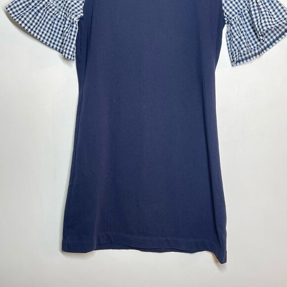 J. Crew Printed Bell Sleeve Dress Women's Size Small Navy Gingham Back Zip - Picture 7 of 9